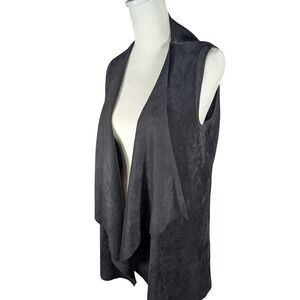 Calvin Klein Women's Medium Black Faux Suede & Knit Mixed Media Open Front Vest